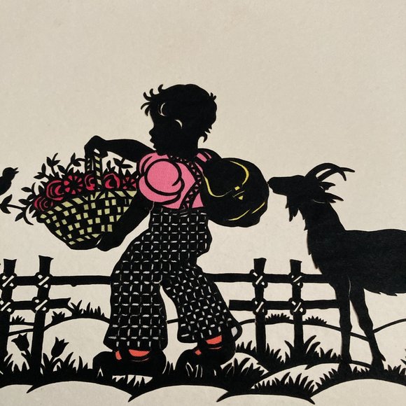 Pair of Vintage Silhouettes - Children with Animals - Picture 5 of 6